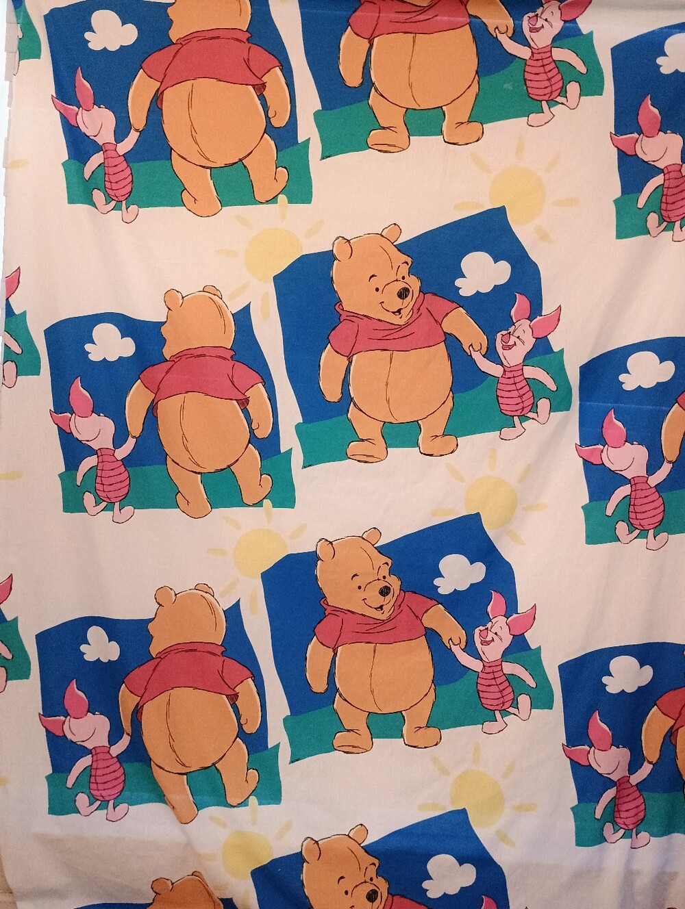 VTG Winnie the Pooh & Piglet Friends Holding Hands Twin Flat Bed Sheet